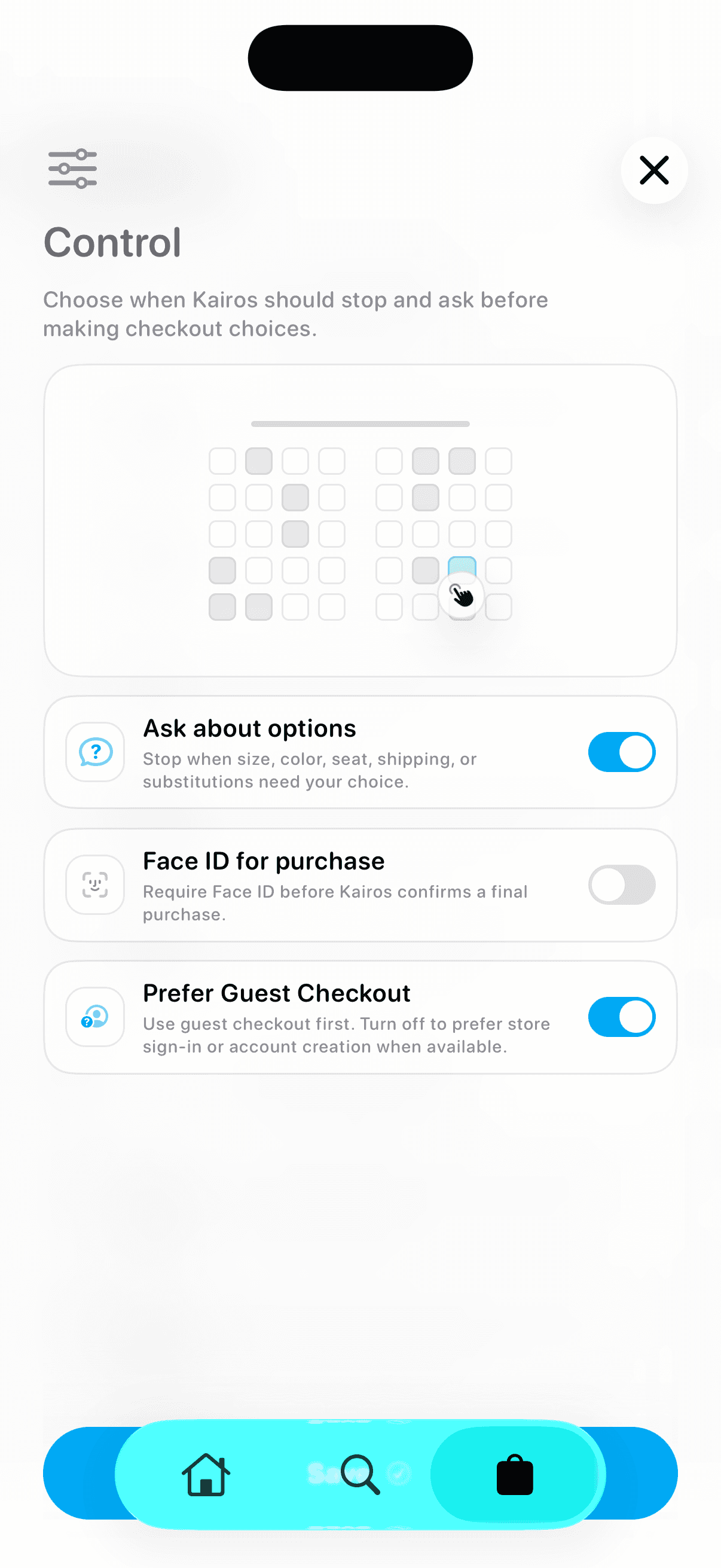 Kairos control and approval settings